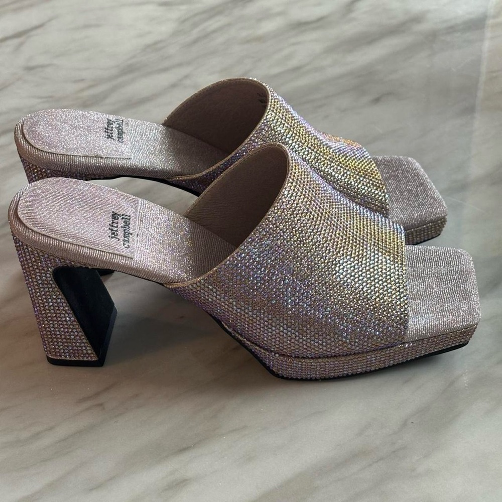 Purple & Gold Rhinestone Heels Sandals Slight Platform Jeffery Campbell size 8.5 - Picture 3 of 7